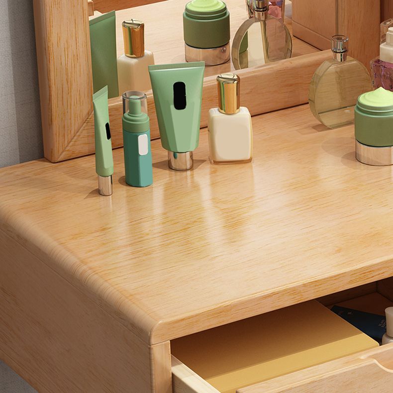 Contemporary Solid Wood Makeup Table Vanity Stool with Drawers and Mirror