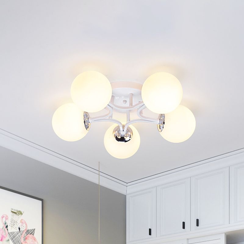 Lámpara de montaje semiempotrado con pantalla de cristal, globo blanco/negro, Metal nórdico, 3/5/9 luces, montaje empotrado de techo para sala de estar