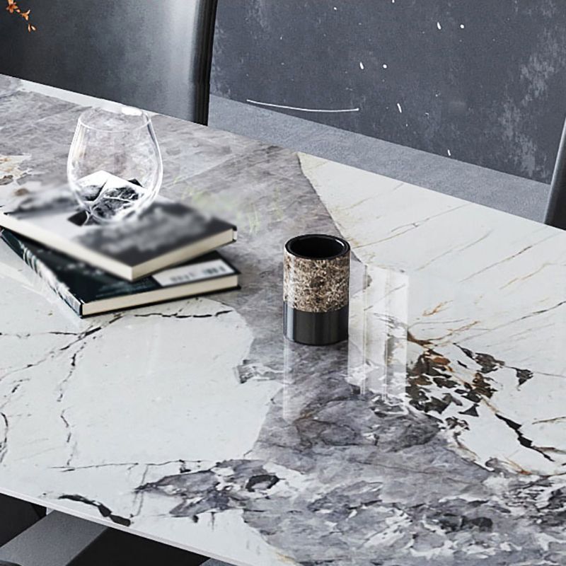 Industrial Sintered Stone Top Dining Table Rectangle Table with Single Pedestal