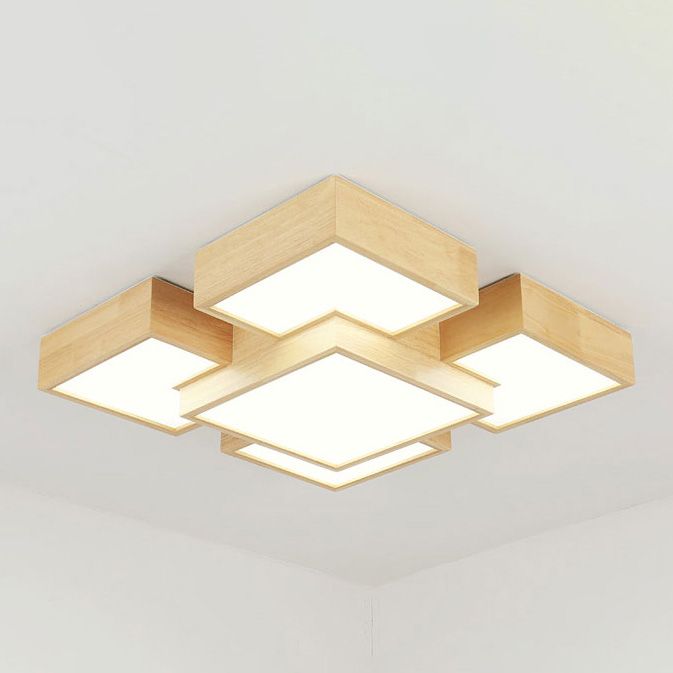 Wooden Flush Mount Ceiling Lighting Fixture Modern Multi-head LED Ceiling Light