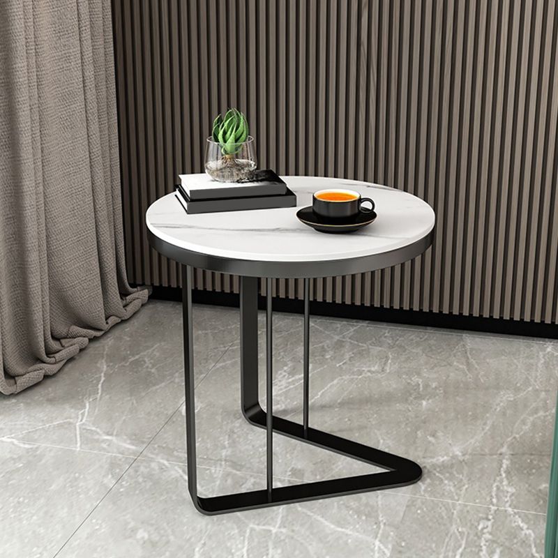 Modern Stone Top Side Table Round Black/Gold Metallic C Table