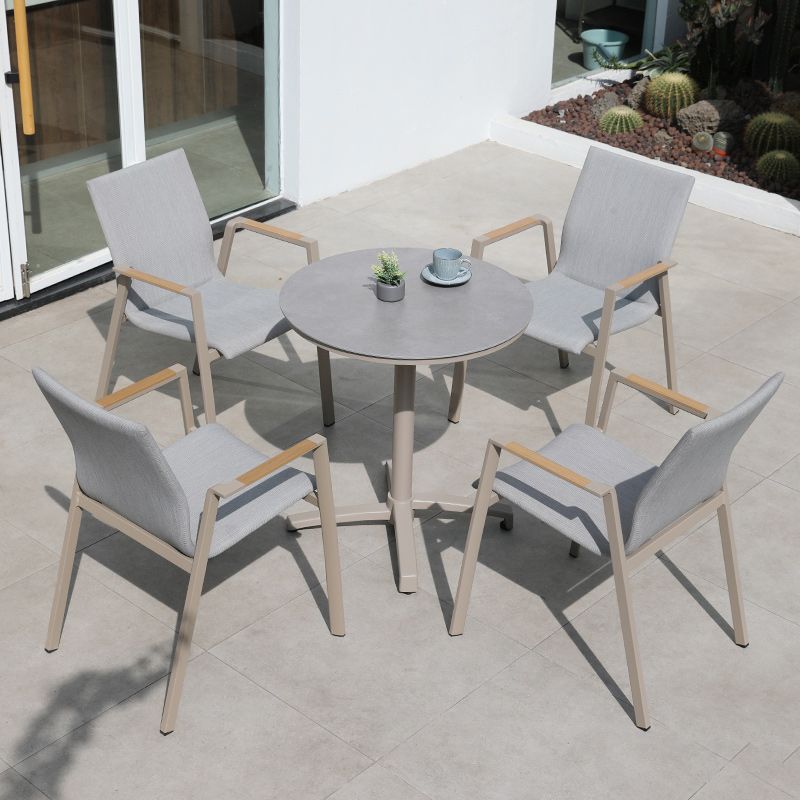 Contemporary Patio Dining Side Chair in Beige Aluminum with Fabric Back