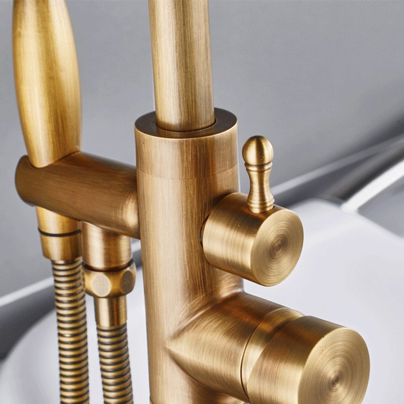 Floor Mounted Copper Bathroom Tub Faucet Set Freestanding High Arc Tub Filler Trim