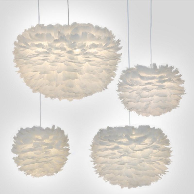 Modern Style Unique Chandelier Feather 3 Light Hanging Lamp for Bedroom