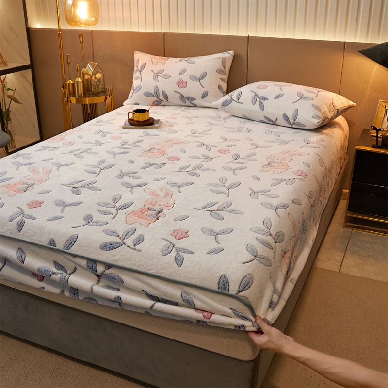 Flannel Fitted Sheet Printing Fade Resistant Soft Fitted Sheet Set