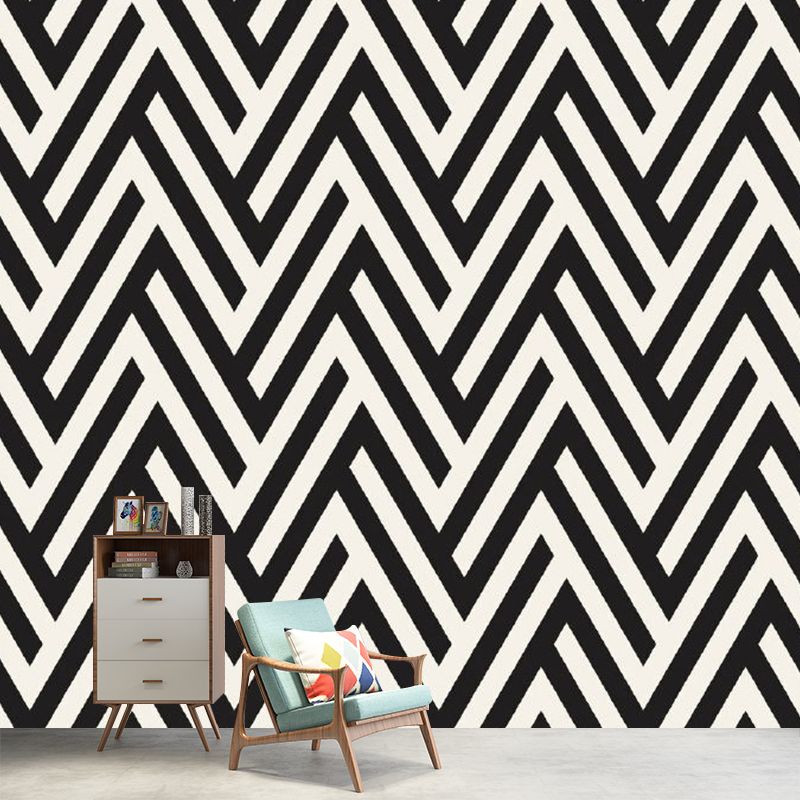 Minimalistic Geometric Wall Murals Black-Yellow Bedroom Wall Art, Made to Measure