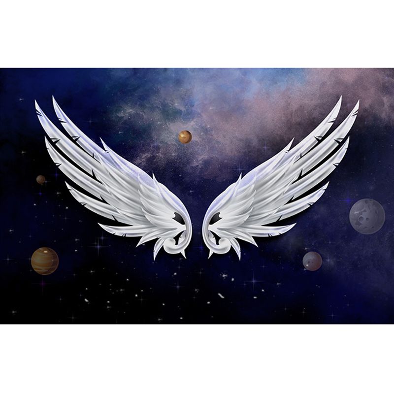 Feather and Wing Wall Covering in Purple and White, Original Wall Art for Bar Decoration