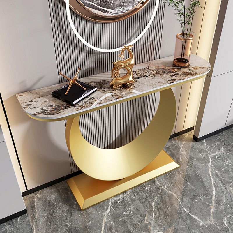 Contemporary Half Moon Console Accent Table Antique Finish Console Sofa Table in Stone