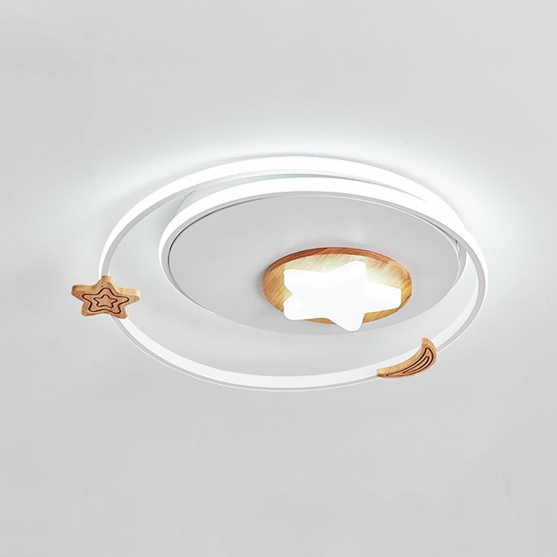 Round Flush Light Fixture Modernist Acrylic LED White Flush Mount Lamp with Star and Moon Decor