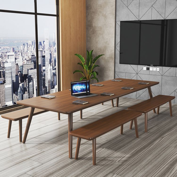 Rectangle Solid Pinewood Brown Tone Dining Table Simplicity 4 Legs Table for Dining Room