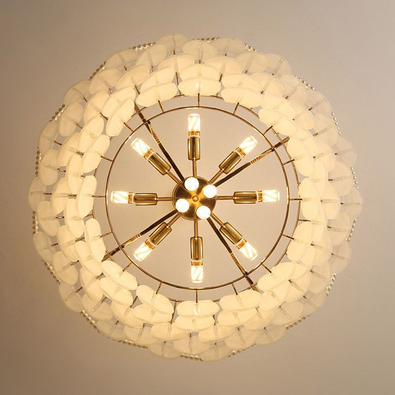 Gold Metal Chandelier Light Fixtures Traditional Multi-Head Feather Hanging Pendant Lamps