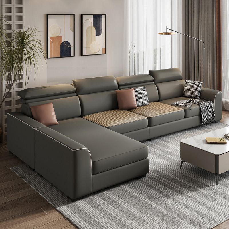Modern 4-Seater Sofa with Square Arms for Living Room Reversible Sectional