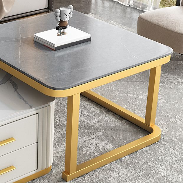 Modern Square Stone Coffee Table with Drawers 2 Nesting Cocktail Table Set
