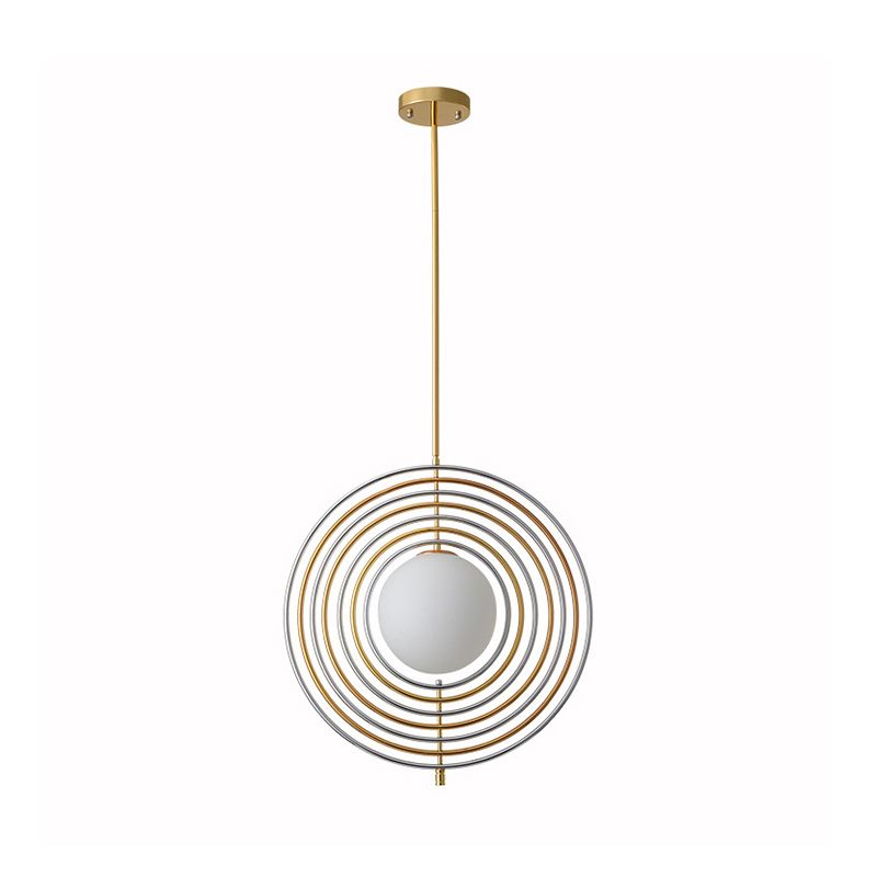 Frosted Glass Orbit hanglamp met concentrische ring eetkamer 1 licht modern hangend licht in goud