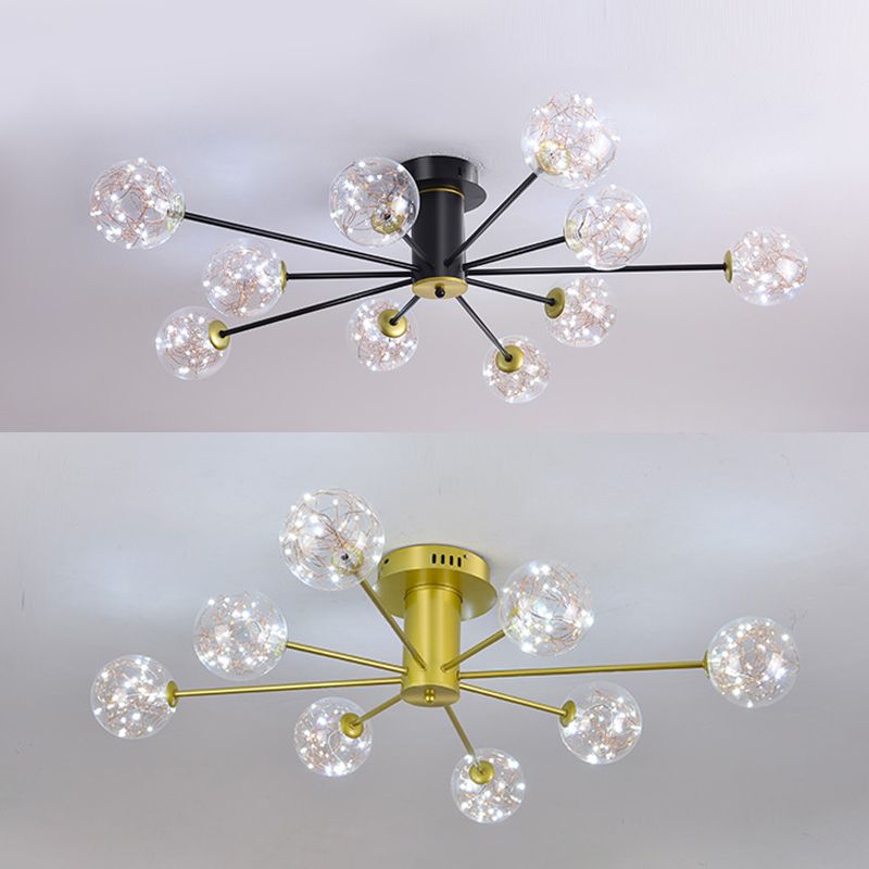 Plafonnier Spoutnik en verre LED étoilé nordique pour chambre à coucher