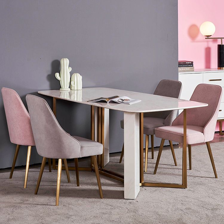 Glam Style Sintered Stone Dining Table with White Rectangle Shape Table for Home Use