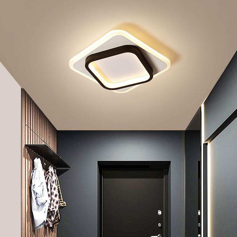 Simple LED Ceiling Light Fixture Metal Flush Mount Light in Black and White Finish