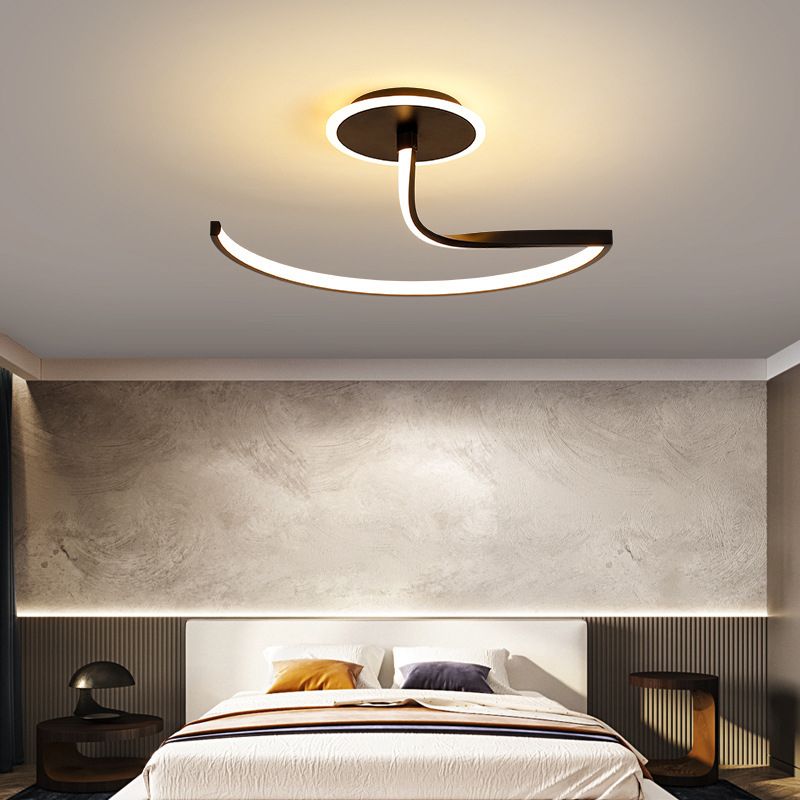 Moderner Stil Wirbel Welle Semi Flush Mount Light Metal 1 Light LED Flush Light