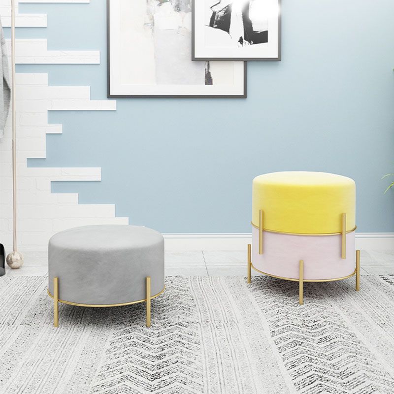 Solid Color Round Ottoman Mildew Resistant Velvet Upholstered Ottoman