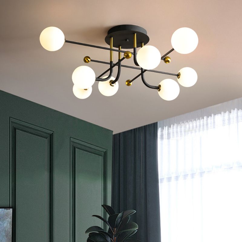 Glass Round Ceiling Light Fixture Modern Style Semi Flush Ceiling Light