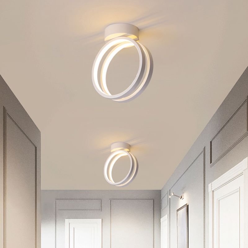 Loop Flush Mount Light Fixture Minimalist Black/White LED Ceiling Lighting in Warm/White/3 Color Light