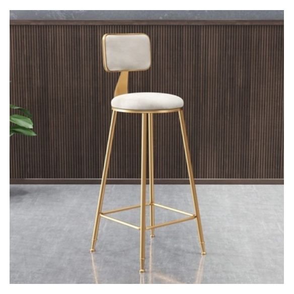 Glam Round Counter Stool Footrest Upholstered Low Back Indoor Dining Stool