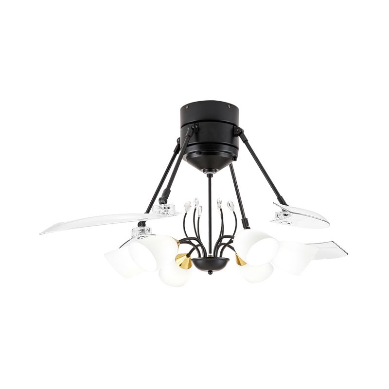 48 "breit geometrische Hangdüfter Leichtsexerität Metall Black Semi-Flush-Halterung mit 4 Klingen