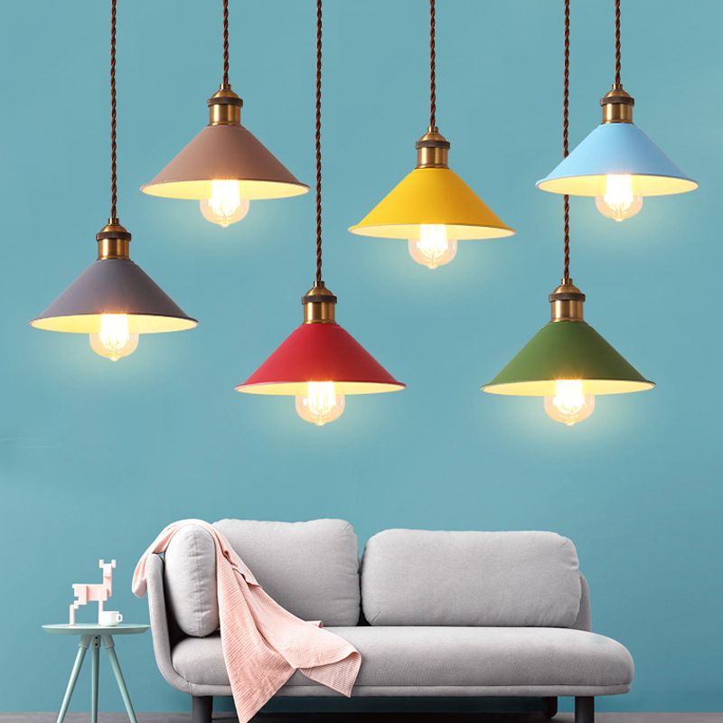 Cone Pendant Light Fixture Macaron Iron Hanging Pendant Lights for Restaurant