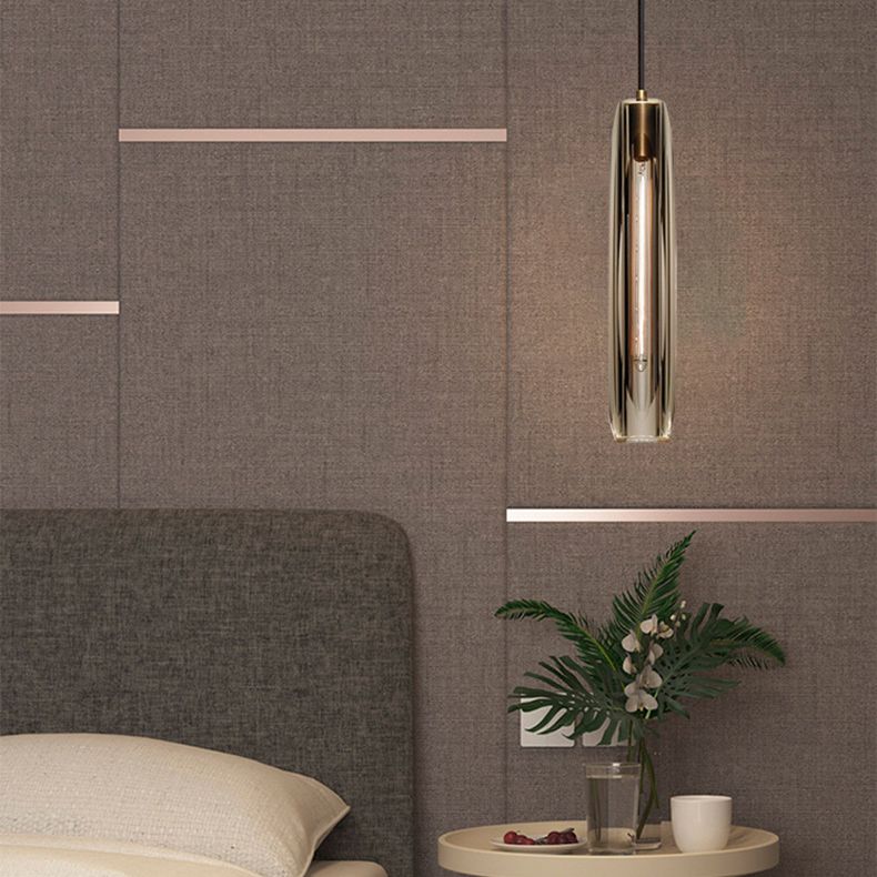 Lámpara colgante cilíndrica de cobre ligero de un solo colgante artístico moderno con sombra de cristal