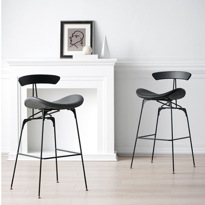 Contemporary Armless Counter Stool Faux Leather Low Back Bar Stool for Indoor