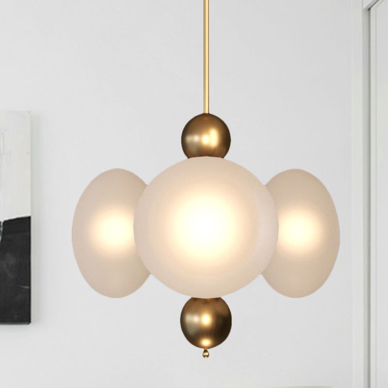 Gold Round Chandelier Light Modernism 4 Heads Frosted Glass Ceiling Suspension Lamp