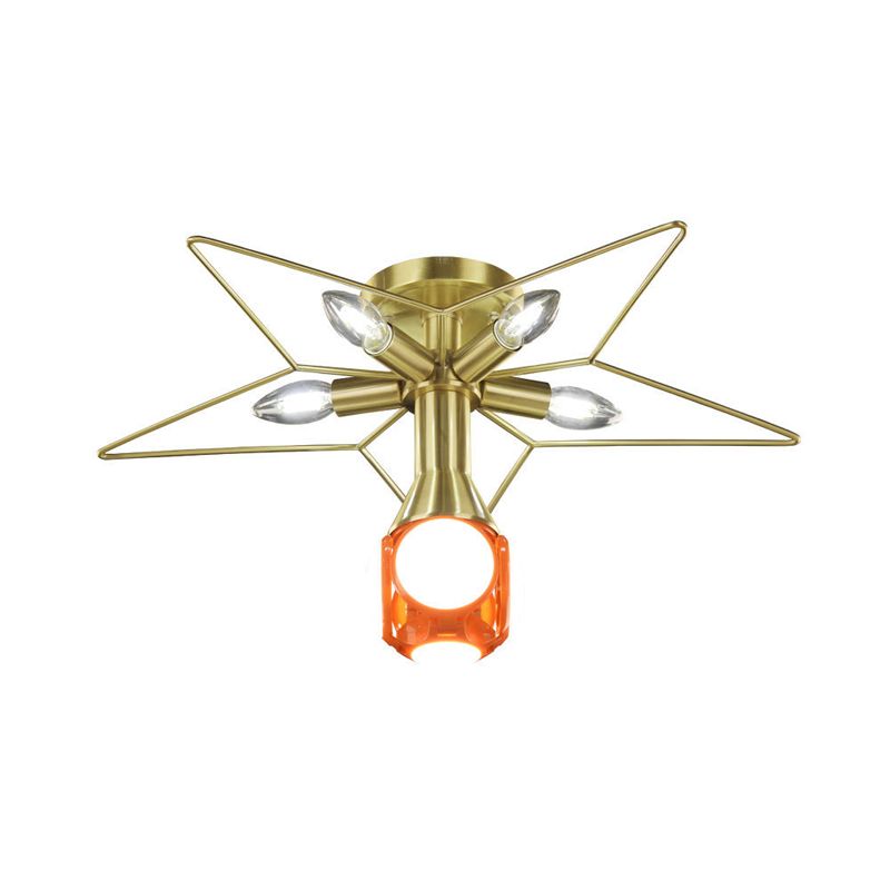 Modern 6 Bulbs Semi-Flush Mount Lighting with Metal Shade White/Red Star Ceiling Lamp for Bedroom