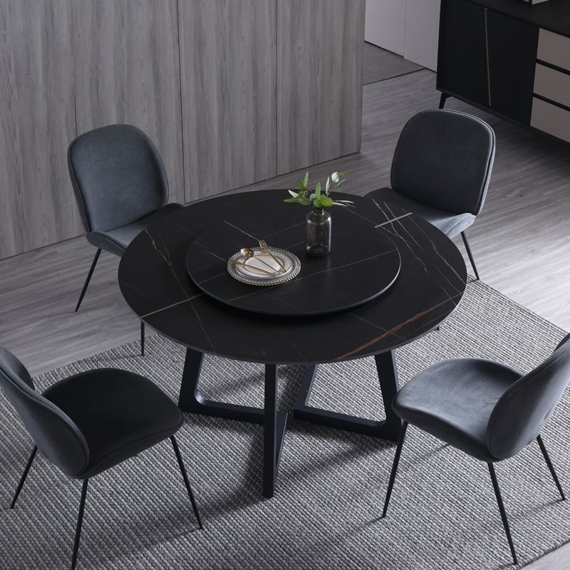 Metal and Stone Table Glam Style Simple Home Black Round Dining Table