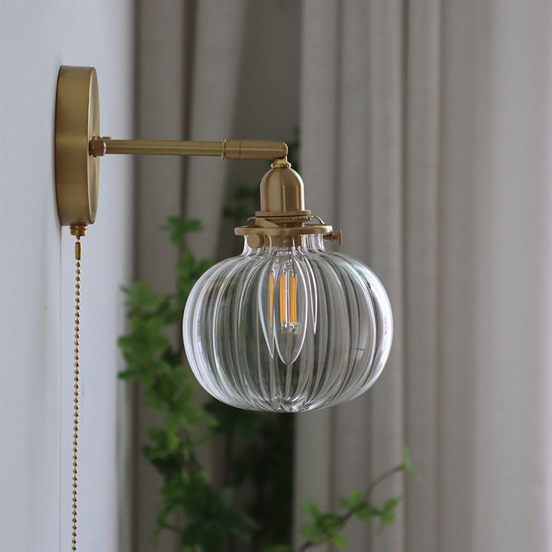 Illuminazione da parete sfera di vetro in stile industriale 1 lampada montata a parete leggera in ottone