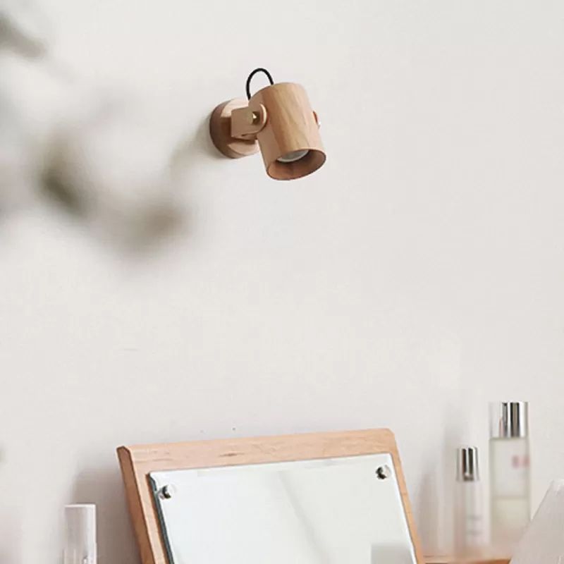 Moderne Stilzylinderwand -Lampen Holz 1 Lichtwandbeleuchtung Armaturen