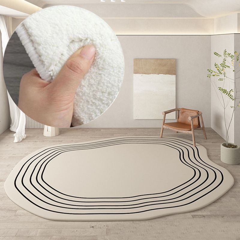 Beige Modern Rug Line Polyester Indoor Rug Washable Rug for Drawing Room