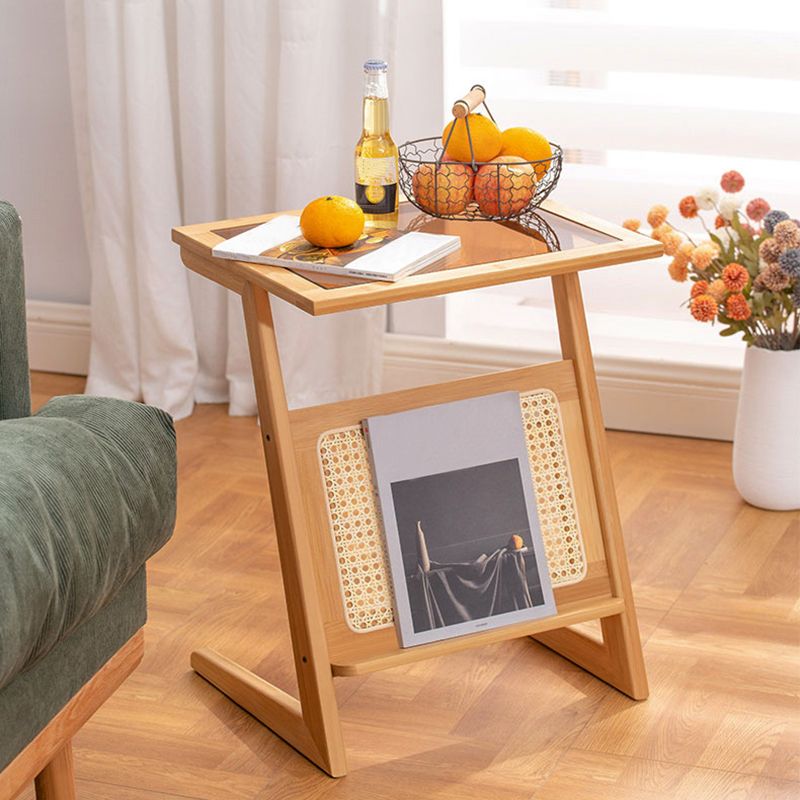 Sledge-shaped Base Design Bamboo Cane Craft Glass Finish Material Rectangular Side Table