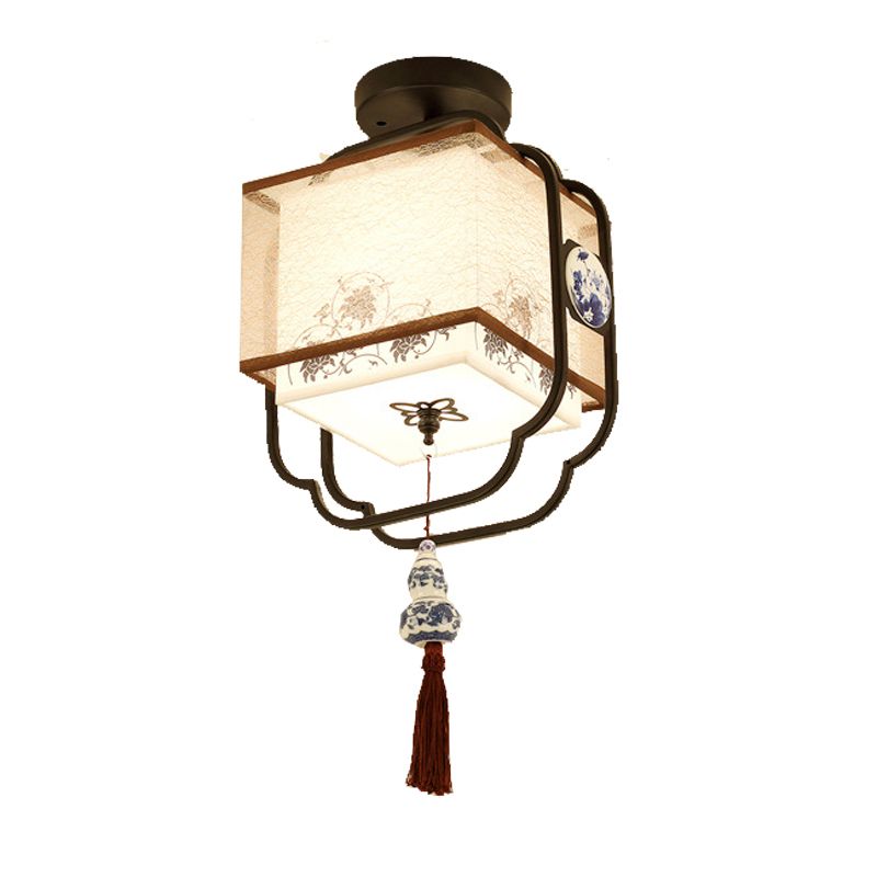Plafonnier encastré en tissu chinois pour salon salle à manger bronze / noir
