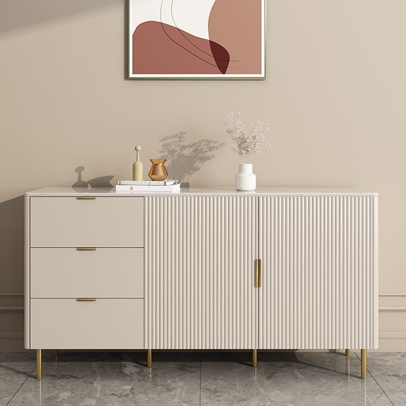 Beige Sideboard Table with Drawers Glam Dining Server for Dining Room