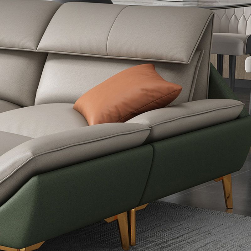 Flared Arm Faux Leather Furniture Sectionals in Green and White