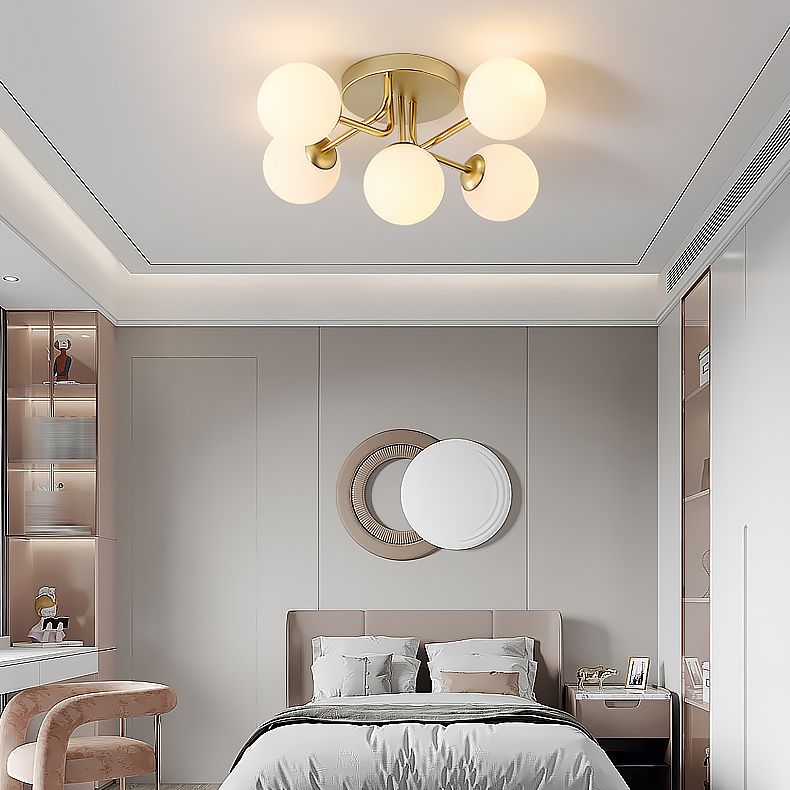 5 Light Spherical Ceiling Light Modern Style Glass Ceiling Lighting for Dining Room