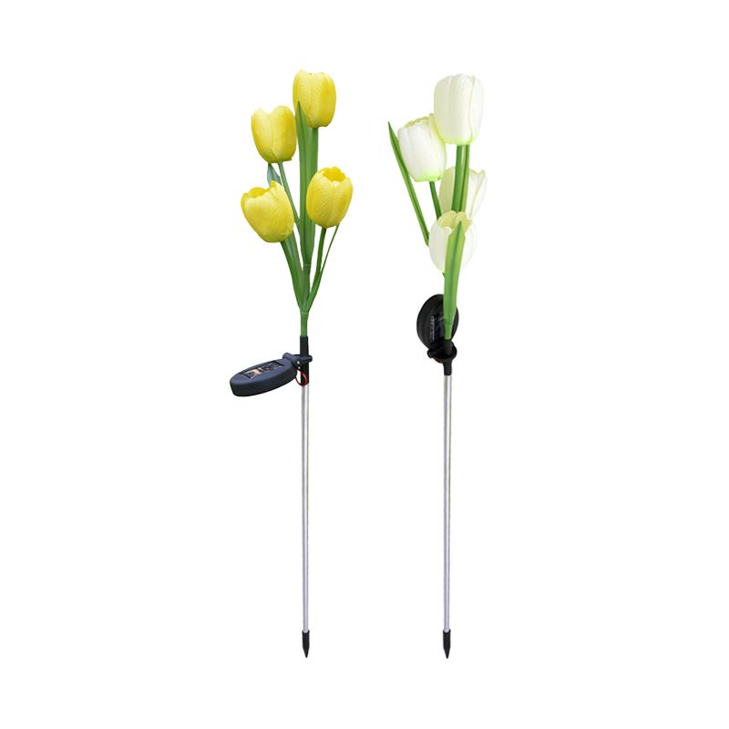 Tulip Solar LED Path Light Modernism Fabric 4 Heads Yellow/White/Yellow and White Ground Lighting for Outdoor Garden