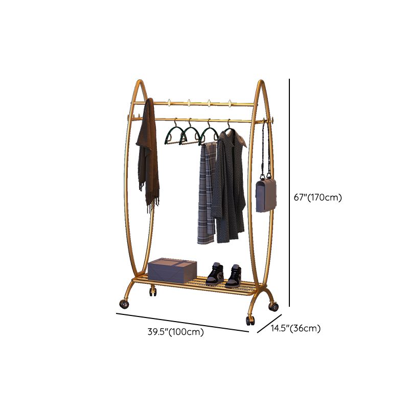 Modern Hanger Free Standing Golden Metal Coat Rack with Storage Shelves