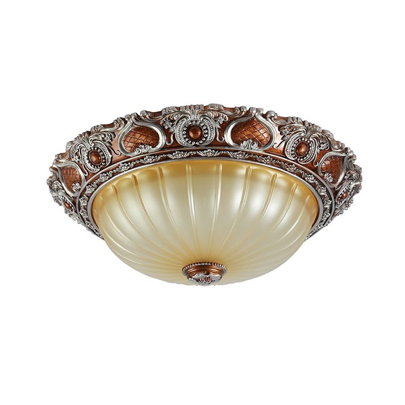 Brown 2/3-Light Pleated Flush Mount Classic Resin Semi-Spherical Ceiling Fixture, 13"/17"/19.5" Wide