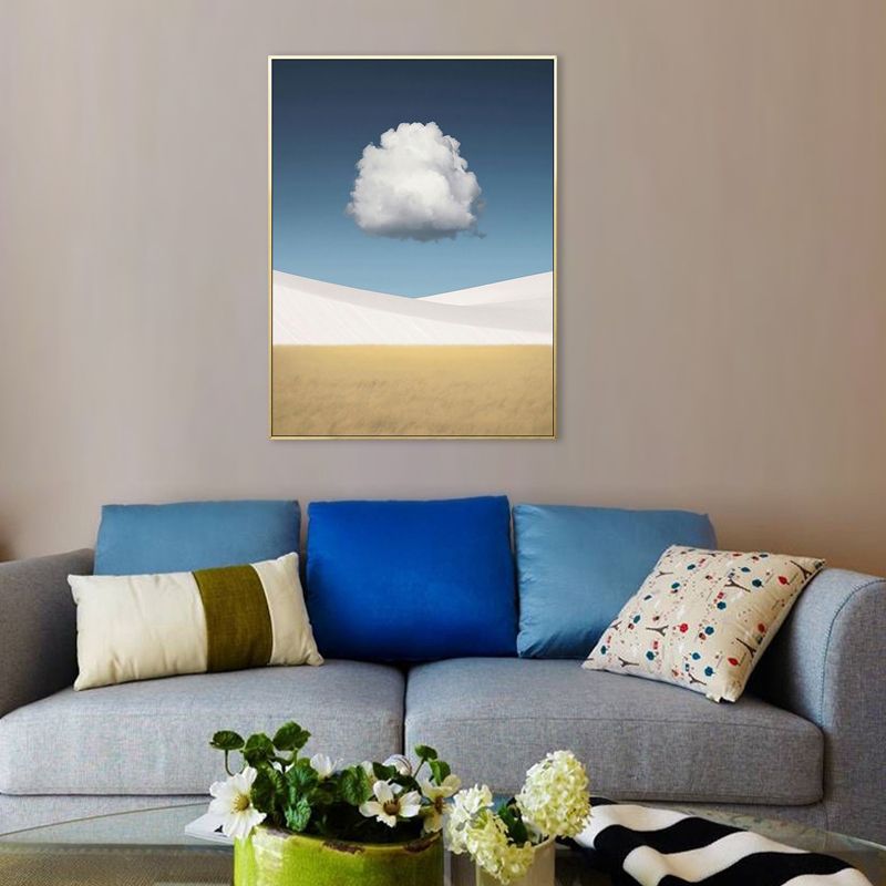 Toile imprimée nuage sur dunes du désert, décoration murale texturée nordique en couleur douce