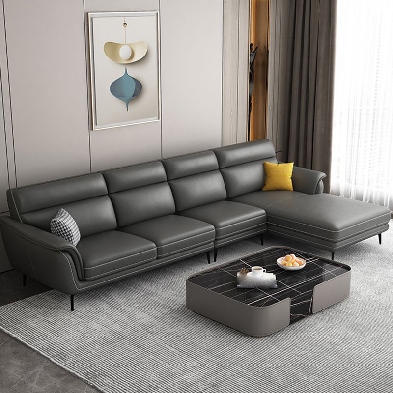 Modern Genuine Leather Sofa High Back Sectional with Pillow Top Arm