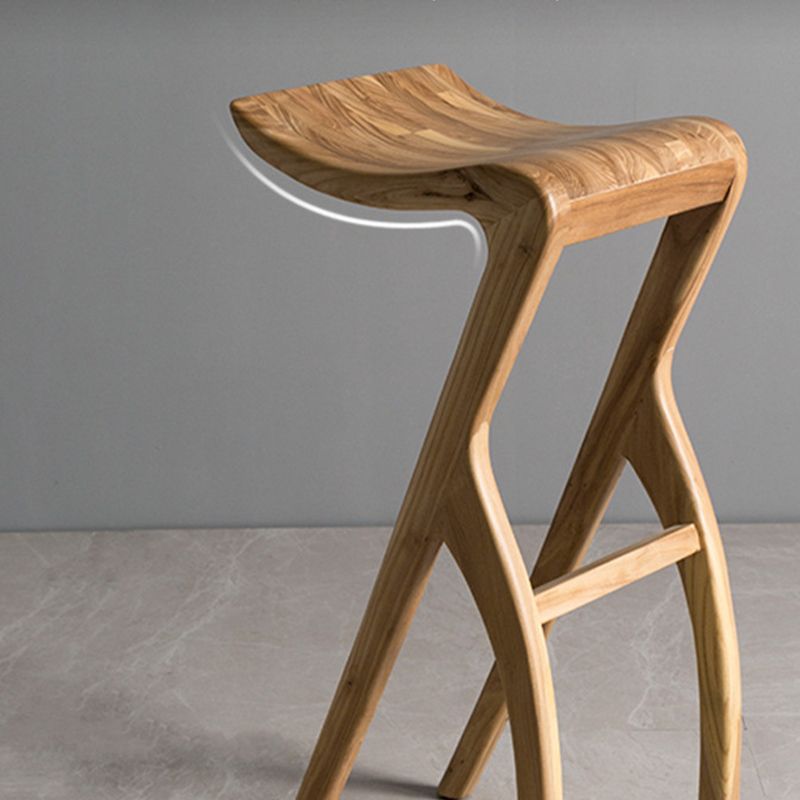 Industrial Backless Armless Counter Stool Pine Wood Bar Stool with Pedal for Bar