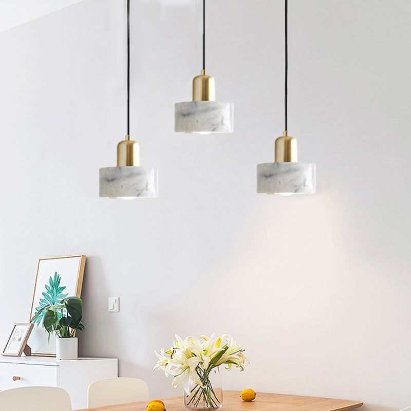 Marble Cylindrical Shape Hanging Lights Modern Style 1-Light Hanging Mount for Restaurant