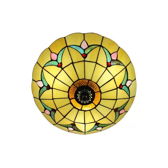 Yellow Ceiling Light, Flushmount Lighting with Art Glass Bowl Shade for Bedroom Tiffany Style