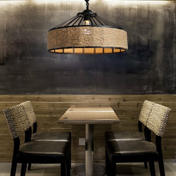 Barn Shaped Pendant Light Industrial Style Hemp Rope Hanging Lamp with 31.5" Adjustable Hanging Rope